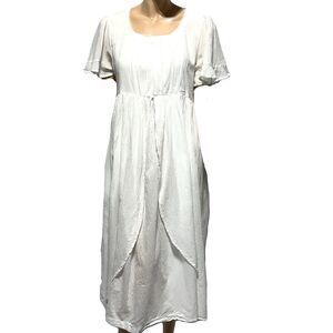 April Cornell Dress Midi Gauzy Size M White Cottage Core Prairie Empire Babydoll
